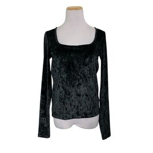 Vince Crushed Velvet Square Neck Top Womens M Black Romantic Velour Witchy Goth